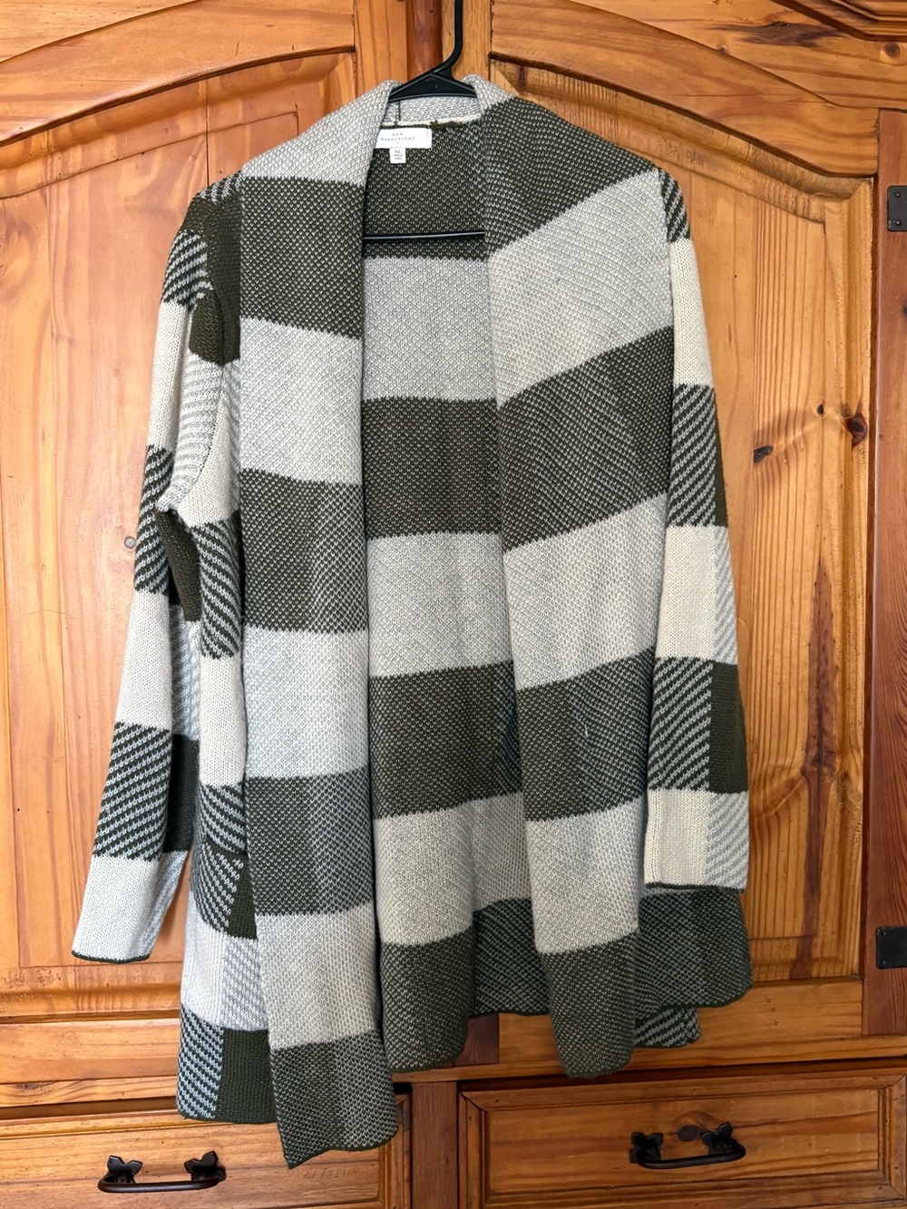 new directions Olive & Cream Plaid Open Cardigan